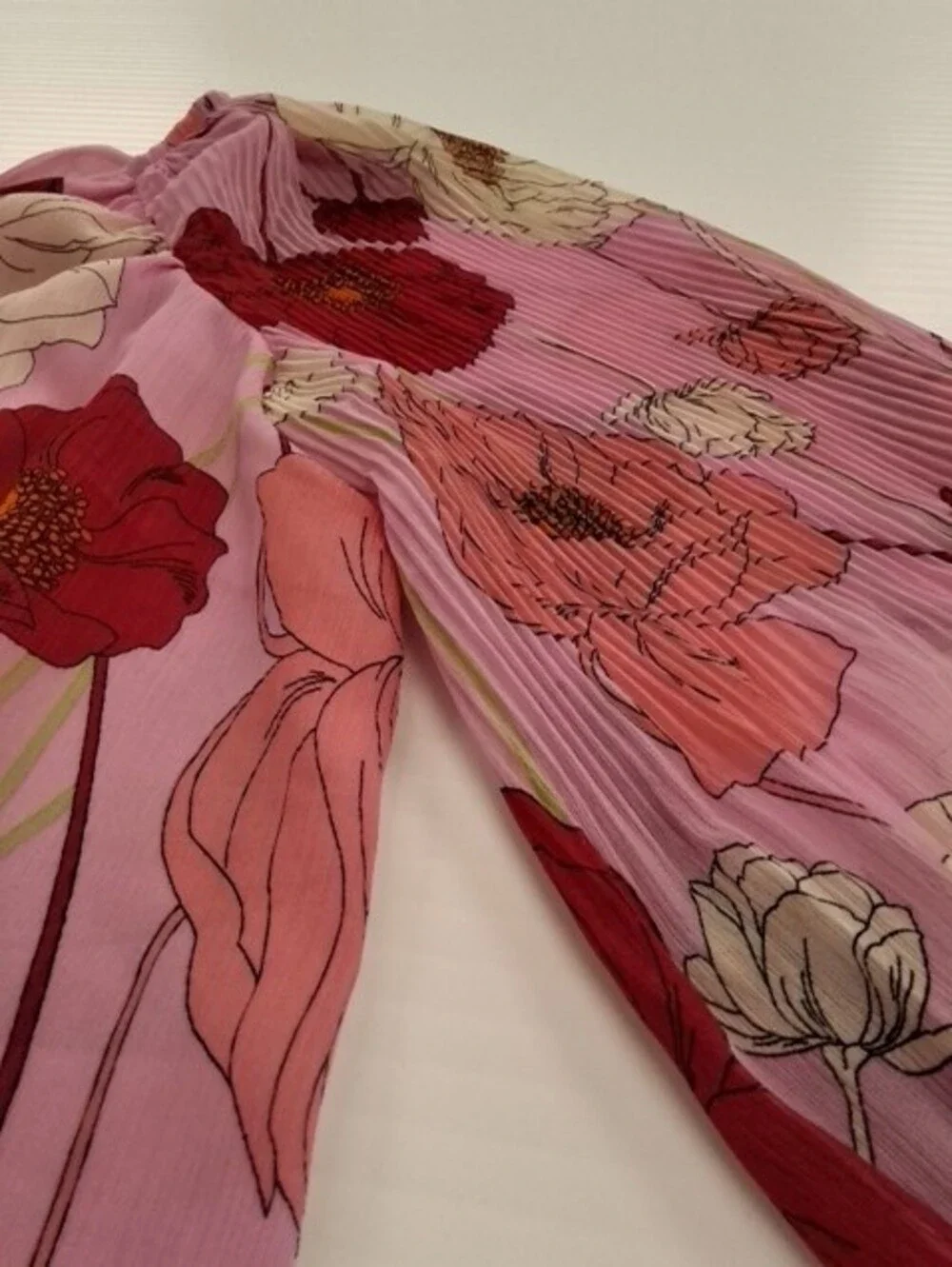 Express Pink Floral TOP with Red and Cream Blooms